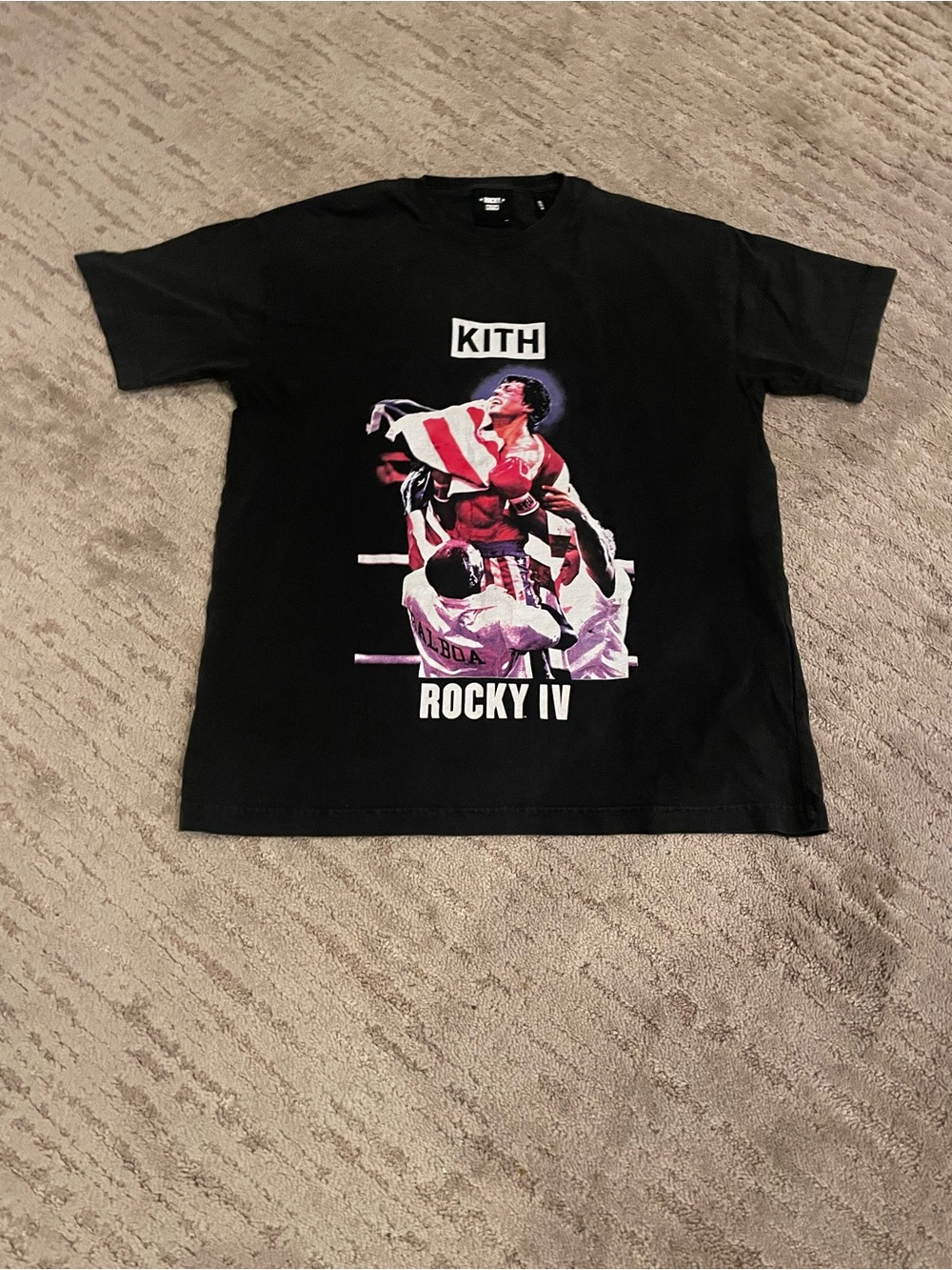 KITH AUTHENTIC Black Rocky IV Graphic Tee with Red & White Accents